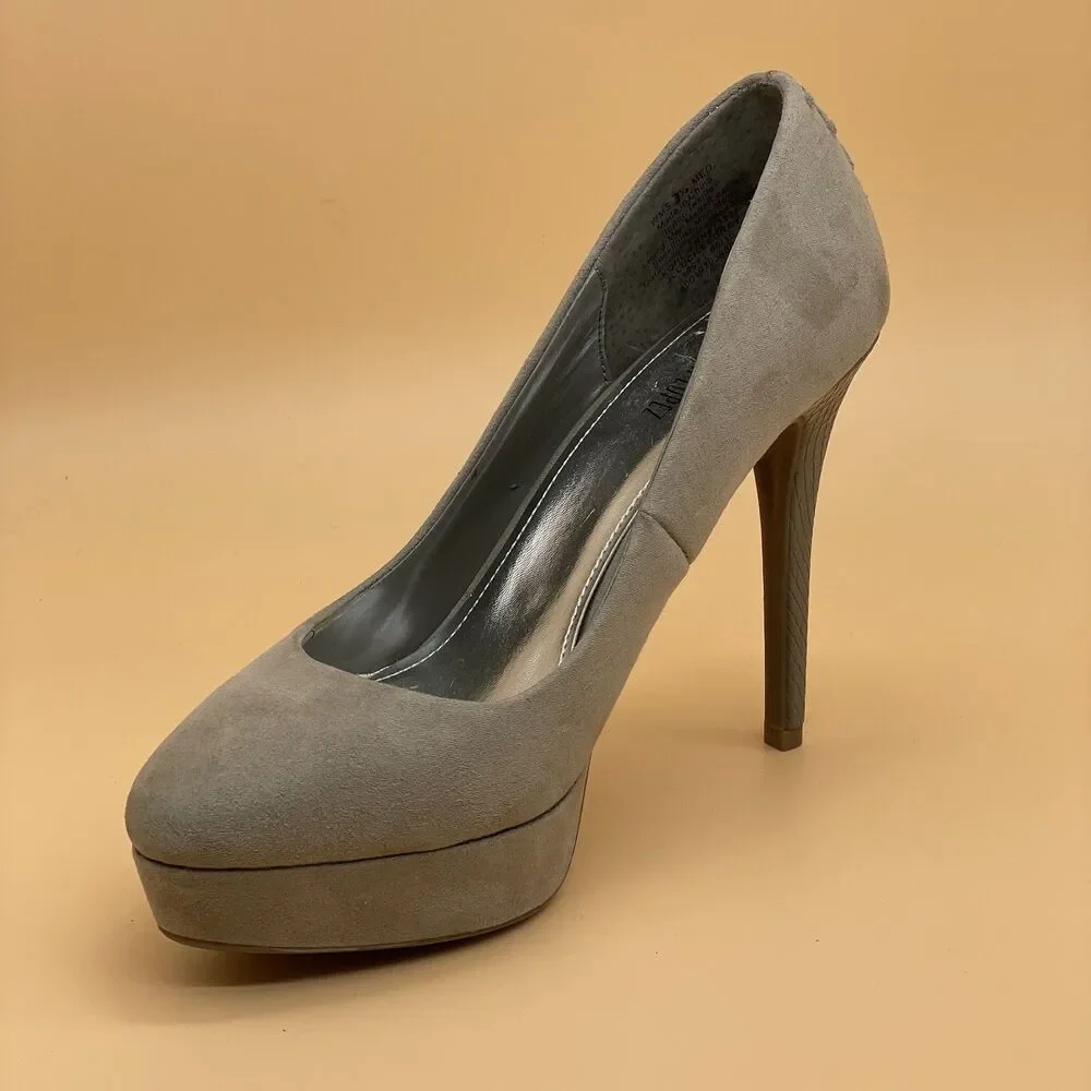 Jennifer Lopez Lucille Platform Pumps Women's 7.5M Grey Faux Suede Stiletto Heel